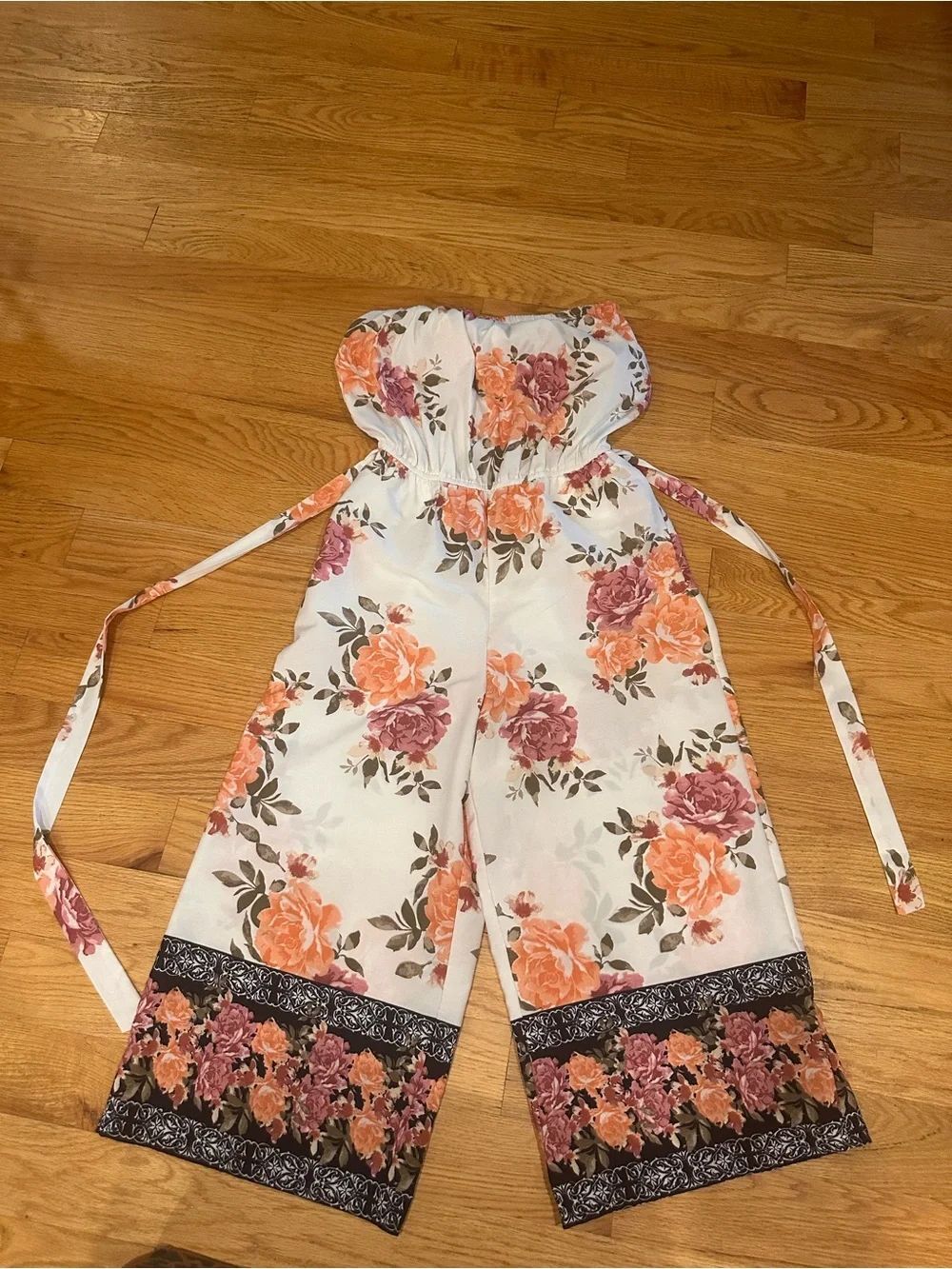 A Hint Of Blush Medium Floral Strapless Jumpsuit Jumper cropped pants